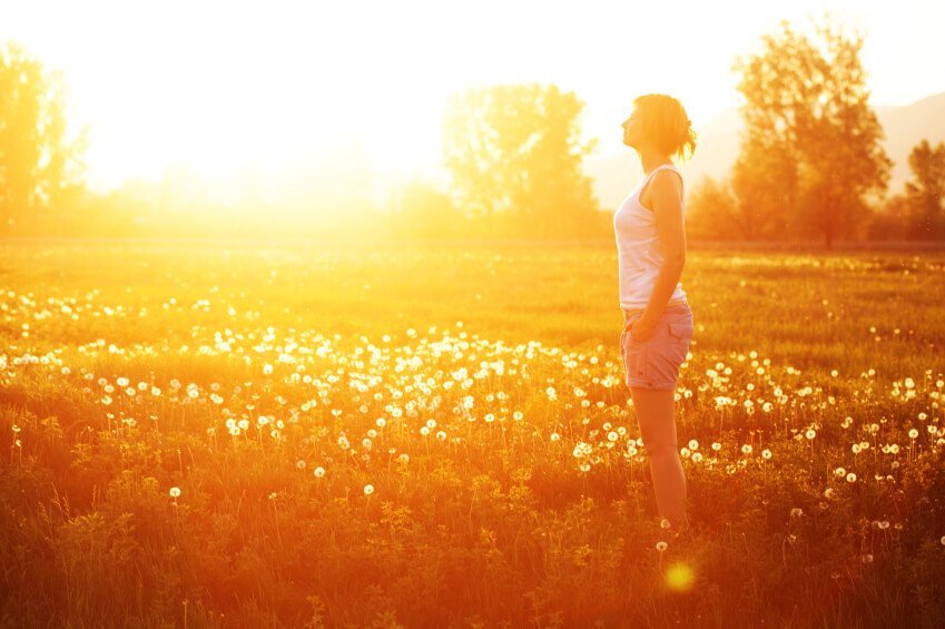 Woman in yellow outdoors Small copy